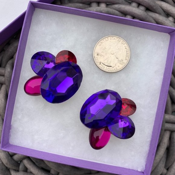 Jewelry - Purple & Pink Sparkly Statement Clip-on Earrings